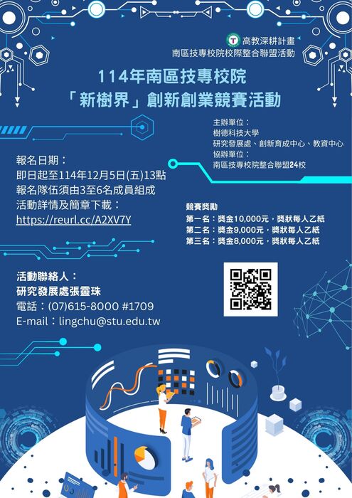 轉知樹德科技大學辦理【114年南區技專校院『新樹界』創新創業競賽】，即日起至2025/12/5截止報名圖片
